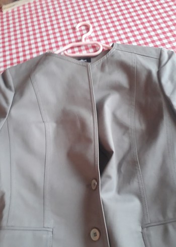 Gri Düğmeli Kadın Mini Blazer Ceket - Görsel 6