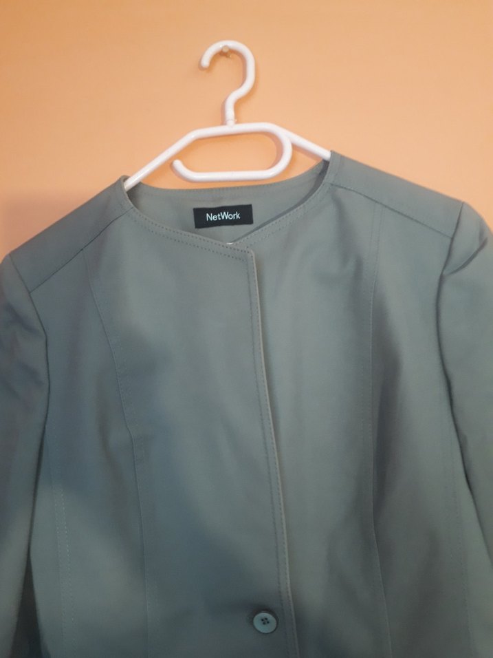 Gri Düğmeli Kadın Mini Blazer Ceket - Görsel 4