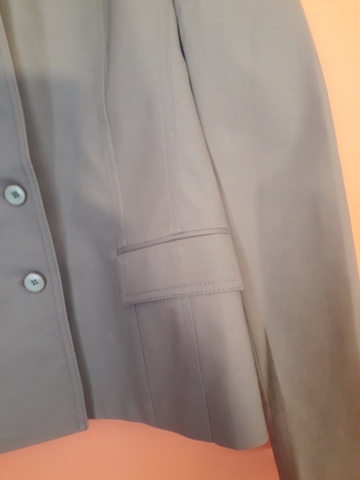 Gri Düğmeli Kadın Mini Blazer Ceket - Görsel 3