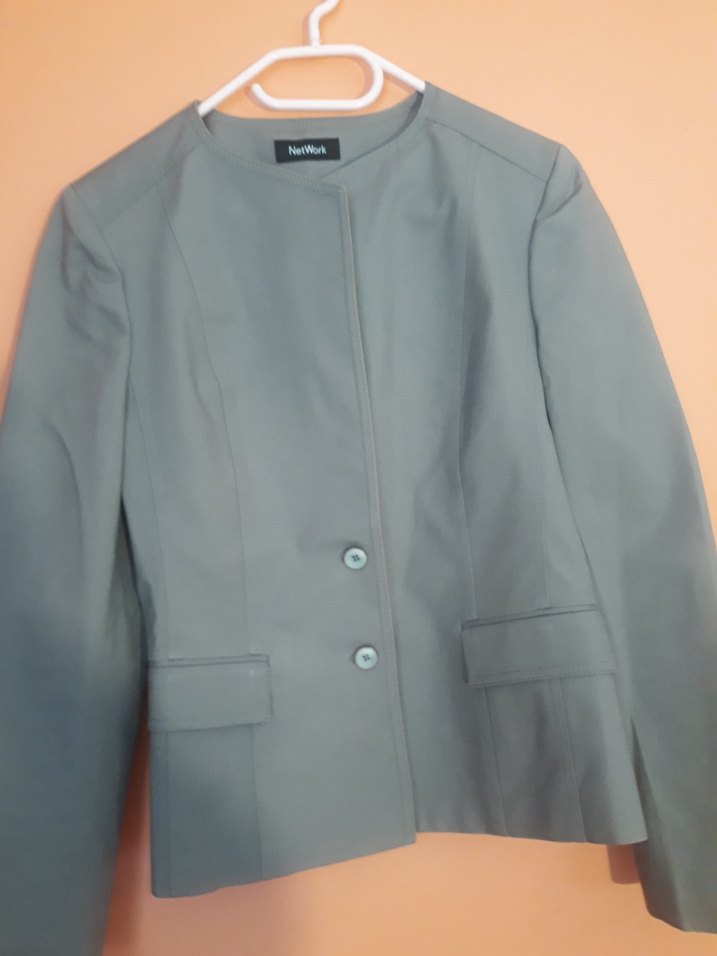 Gri Düğmeli Kadın Mini Blazer Ceket - Görsel 2