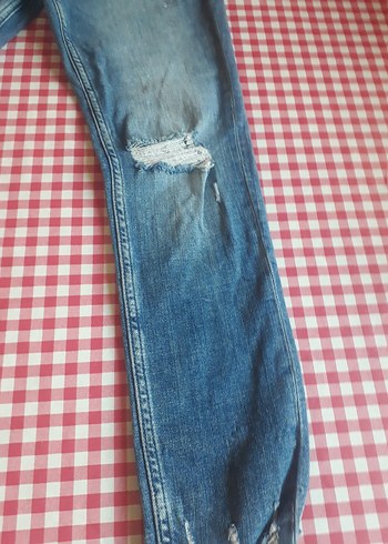 Mavi Yıpranmış Bol Kesim Kadın Kot Pantolon - Görsel 2