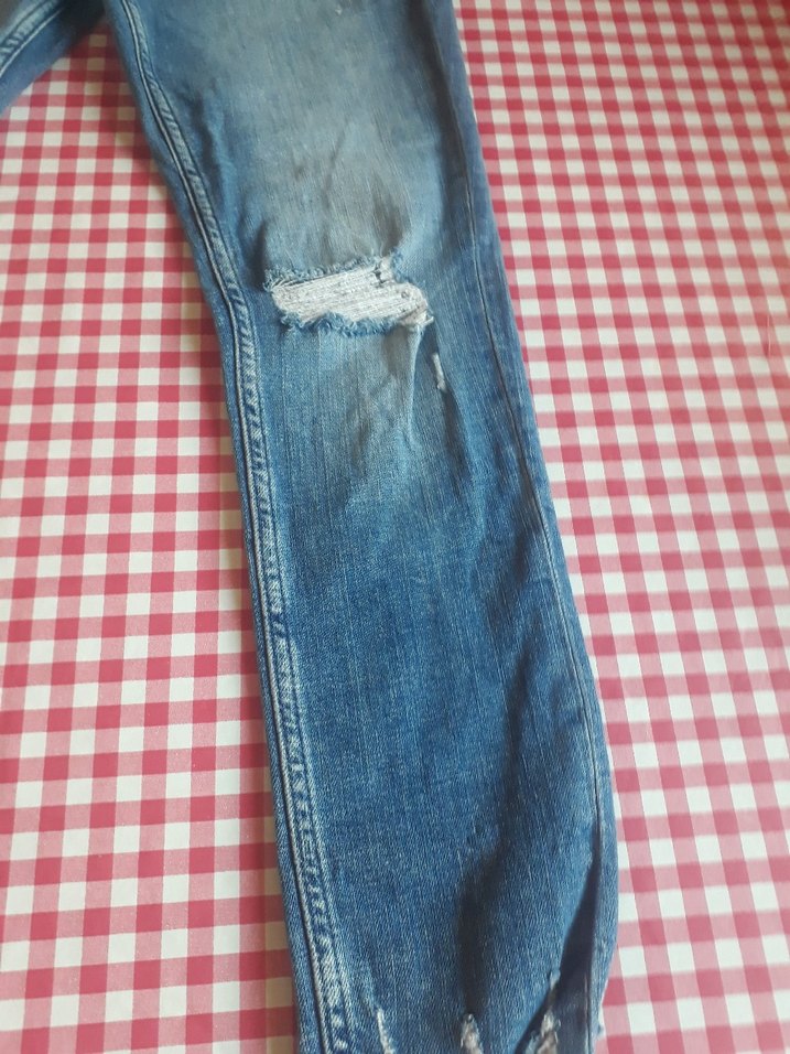 Mavi Yıpranmış Bol Kesim Kadın Kot Pantolon - Görsel 2