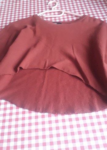 Kadın Kahverengi Uzun Kollu Salaş Crop Top - Görsel 5