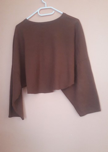 Kadın Kahverengi Uzun Kollu Salaş Crop Top - Görsel 6