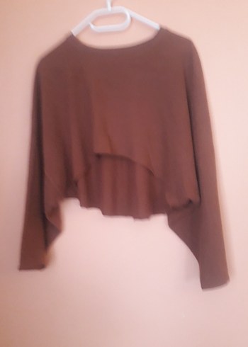 Kadın Kahverengi Uzun Kollu Salaş Crop Top - Görsel 3