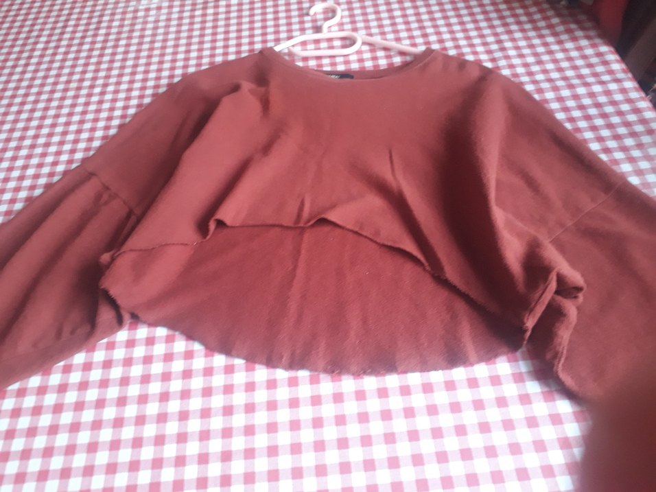 Kadın Kahverengi Uzun Kollu Salaş Crop Top - Görsel 5