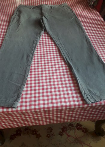 Düğmeli Gri Keten Erkek Pantolon - Görsel 4