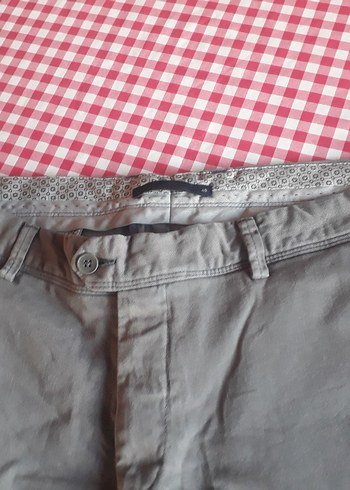 Düğmeli Gri Keten Erkek Pantolon - Görsel 2