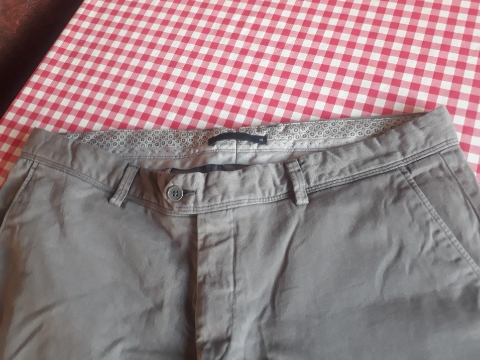 Düğmeli Gri Keten Erkek Pantolon - Görsel 2