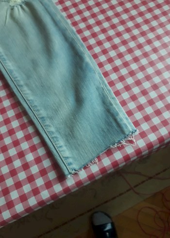 Kadın Gri Mavi Yırtık Bol Kesim Midi Kot Pantolon - Görsel 6