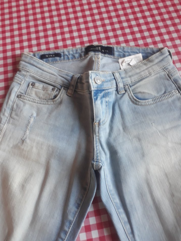 Kadın Gri Mavi Yırtık Bol Kesim Midi Kot Pantolon - Görsel 2