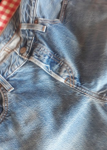 Düğmeli Mavi Kadın Denim kot Pantolon - Görsel 9