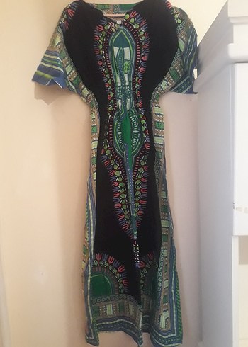 Bohem Çok Renkli V Yakalı Uzun Elbise - Görsel 2