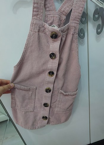 Düğmeli Pembe Fitilli Elbise