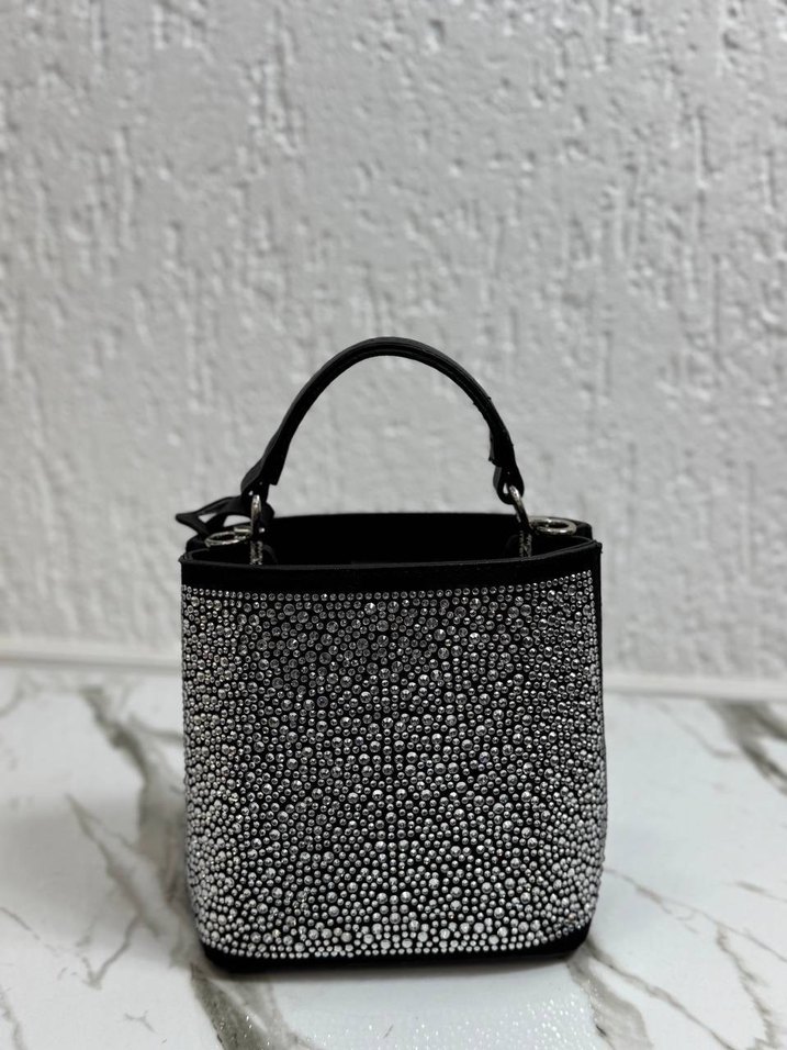 Siyah Payetli Deri Prada Kadın Çanta - Görsel 4