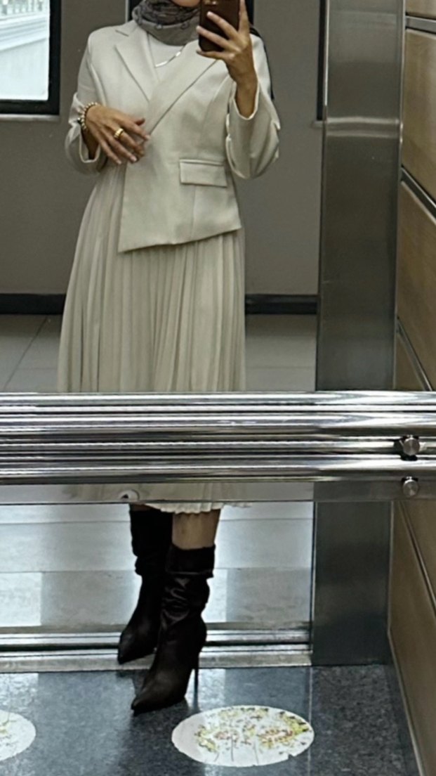 Ekru midi elbise - Görsel 2