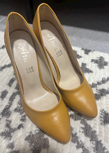 Hardal sarı suni deri Stiletto Kadın Ayakkabı - Görsel 2