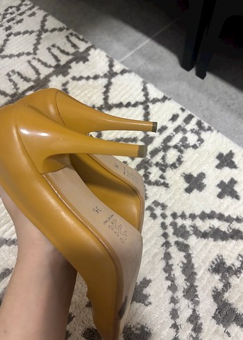 Hardal sarı suni deri Stiletto Kadın Ayakkabı - Görsel 3