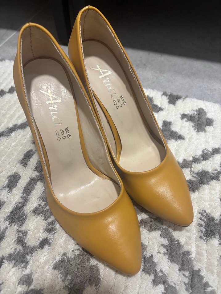 Hardal sarı suni deri Stiletto Kadın Ayakkabı - Görsel 2