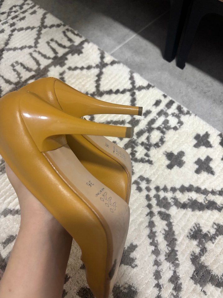 Hardal sarı suni deri Stiletto Kadın Ayakkabı - Görsel 3