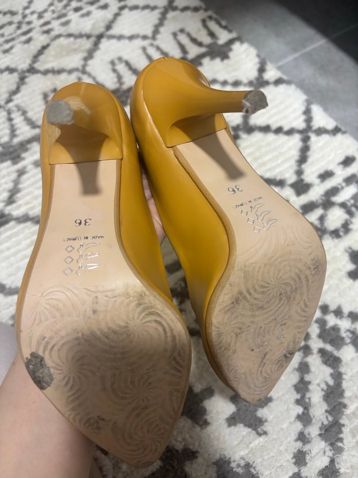 Hardal sarı suni deri Stiletto Kadın Ayakkabı - Görsel 4