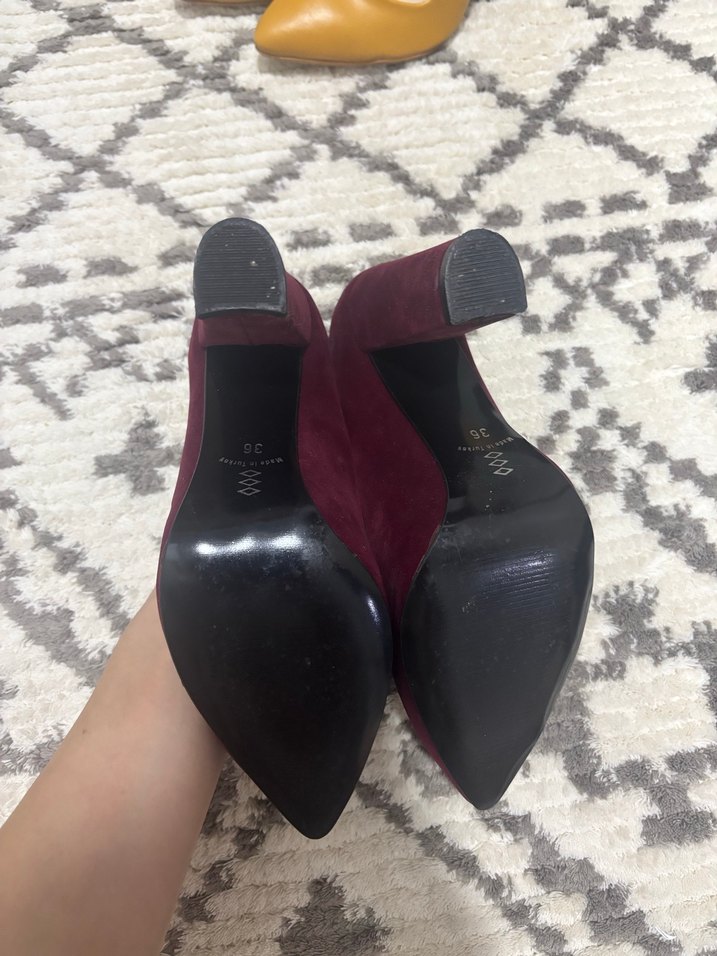 Bordo Süet Topuklu Stiletto Kadın Ayakkabı - Görsel 3
