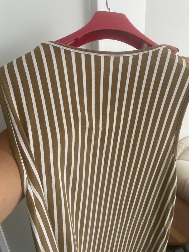 Bej Çizgili Piliseli günlük elbise - Görsel 4