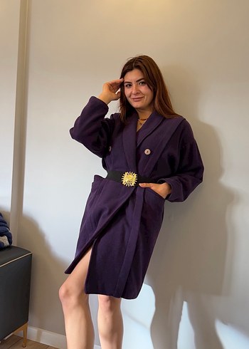 Mor Süet Midi Kadın kaban vintage - Görsel 3