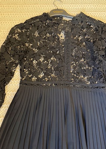 Dantel ve Pilili Midi Siyah Elbise - Görsel 3