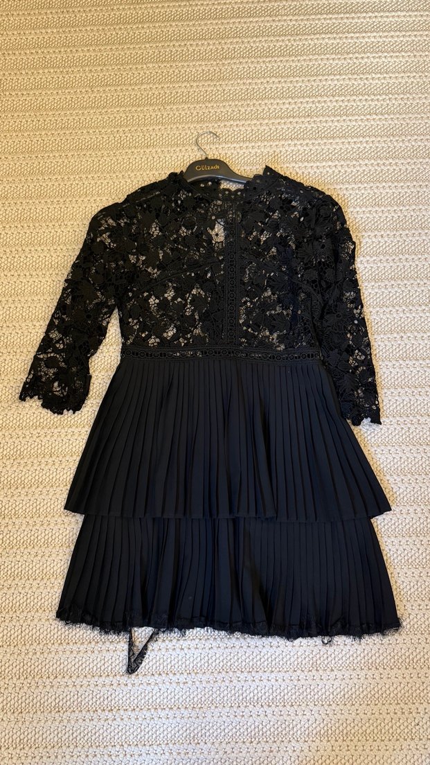 Dantel ve Pilili Midi Siyah Elbise - Görsel 2