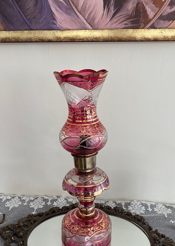 Bordo Renkli Desenli Vazo antika