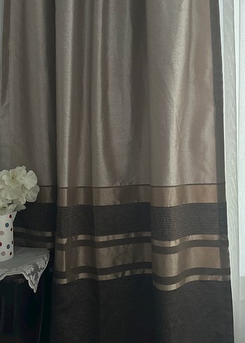 İki adet Modern Klasik Desenli Kahverengi  Perde - Görsel 2