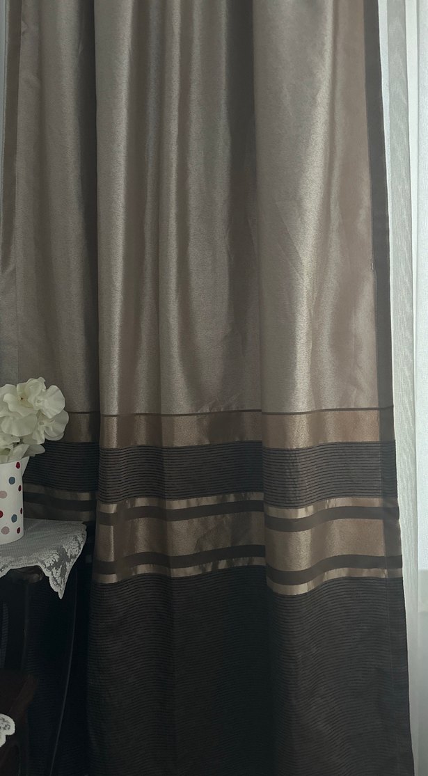 İki adet Modern Klasik Desenli Kahverengi  Perde - Görsel 2