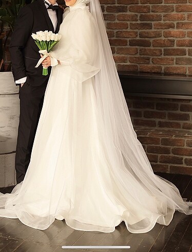 m Beden Özel Tasarım/ Sade Gelinlik ( Nikah Elbisesi) Çiçek+Saç Aksesuar