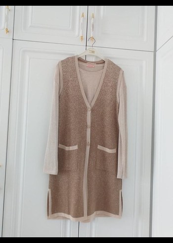 Bej Uzun Örme Kadın Yelek - Görsel 2