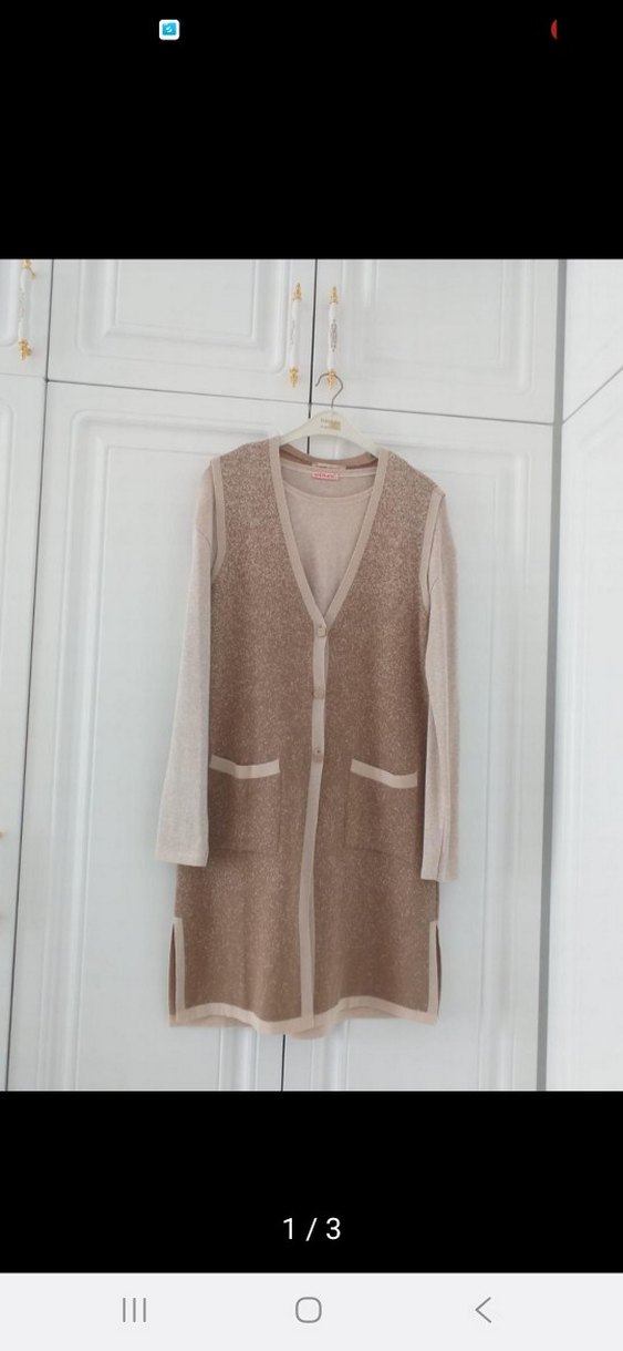 Bej Uzun Örme Kadın Yelek - Görsel 2