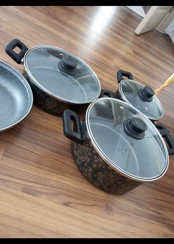 Siyah Desenli Tencere ve Tava Seti - Görsel 6