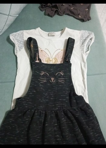 Kız Çocuk Gri Örme Askılı Elbise - Görsel 2