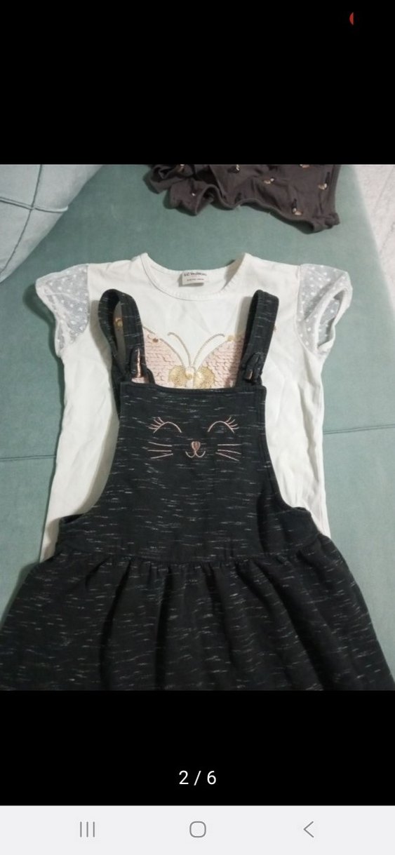 Kız Çocuk Gri Örme Askılı Elbise - Görsel 2