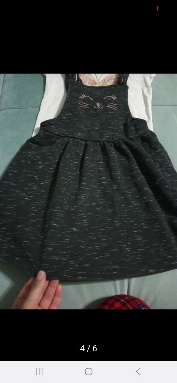 Kız Çocuk Gri Örme Askılı Elbise - Görsel 3