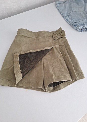 Kız Çocuk Bej Keten Pilili Etek sort - Görsel 2