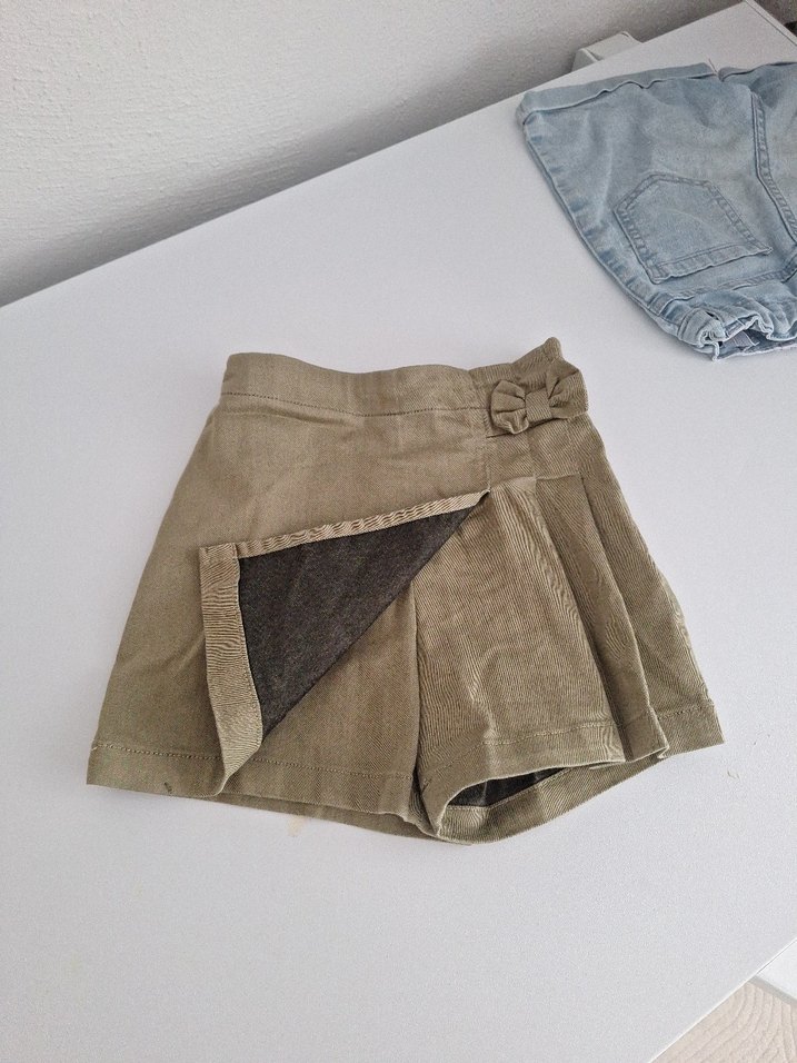 Kız Çocuk Bej Keten Pilili Etek sort - Görsel 3