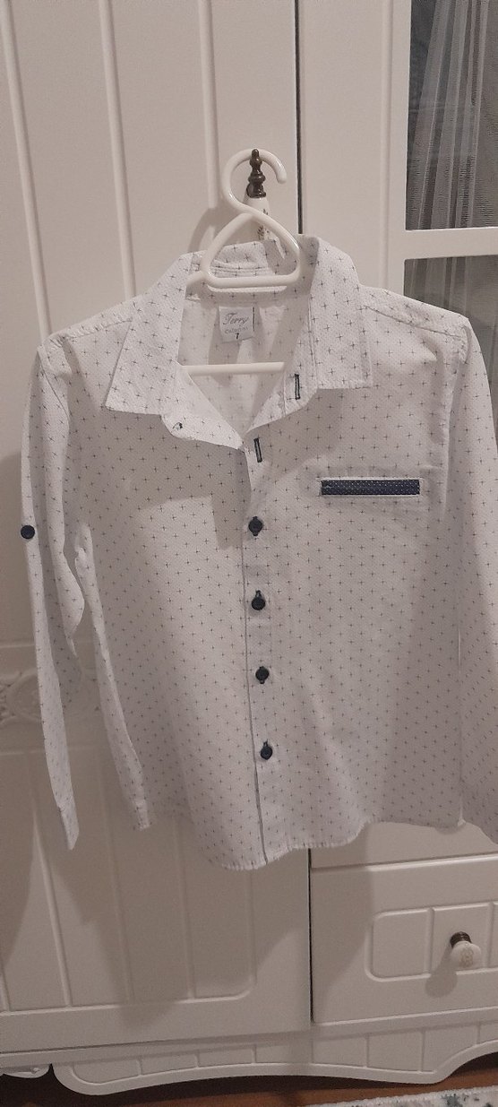 Erkek Çocuk Beyaz Baskılı Uzun Kollu Gömlek - Görsel 2