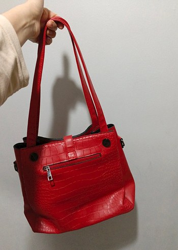 Kırmızı Deri Kadın Çanta - Görsel 3