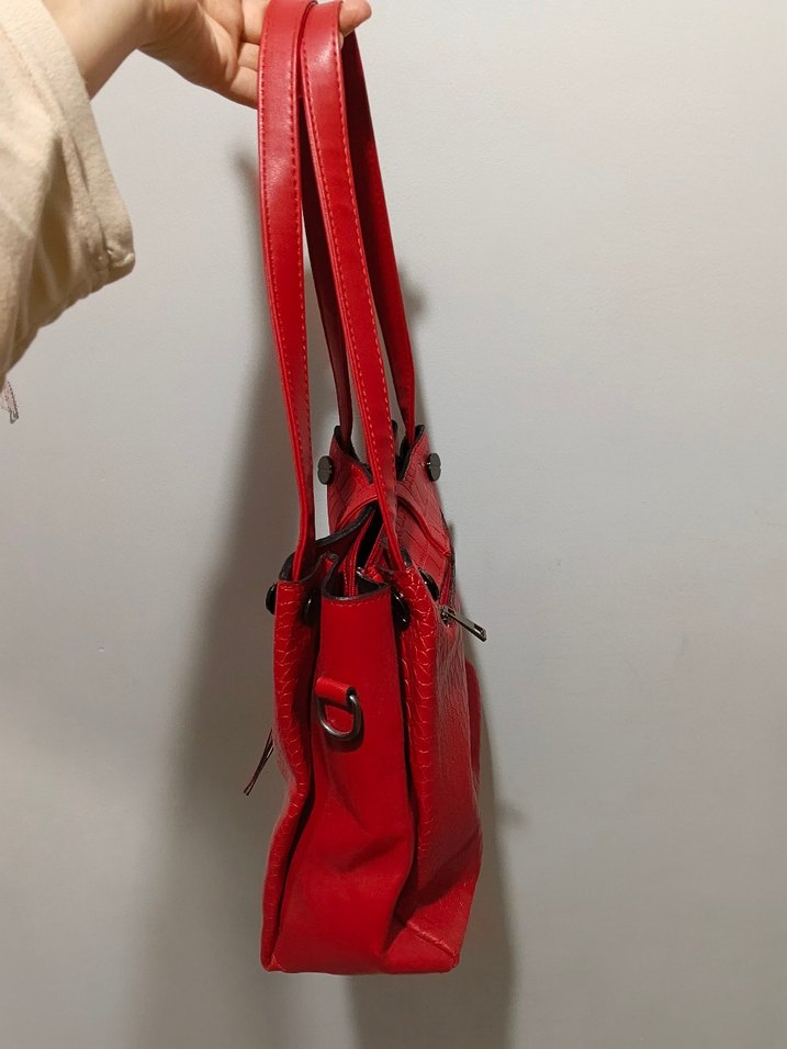Kırmızı Deri Kadın Çanta - Görsel 4