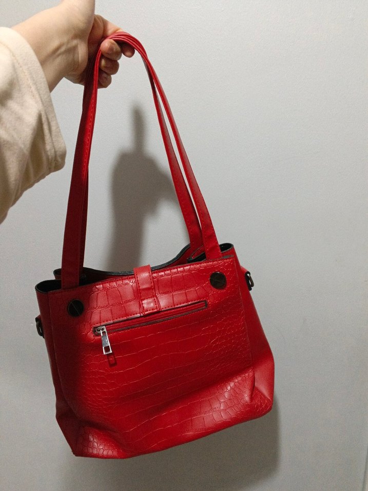 Kırmızı Deri Kadın Çanta - Görsel 3
