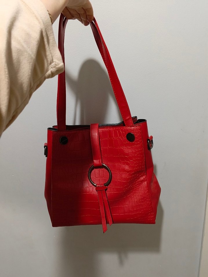 Kırmızı Deri Kadın Çanta - Görsel 5