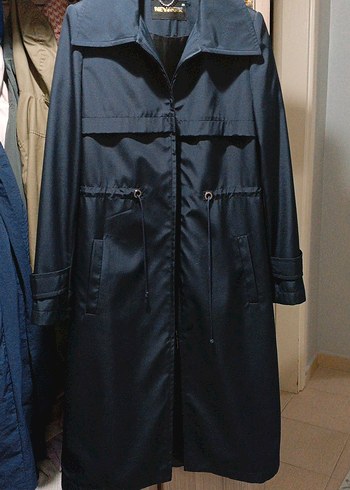 Kadın Lacivert Uzun Belden Kemerli Yağmurluk - Görsel 5