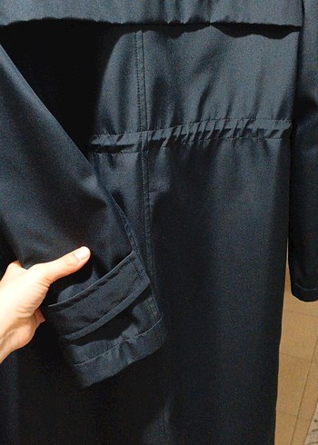 Kadın Lacivert Uzun Belden Kemerli Yağmurluk - Görsel 8