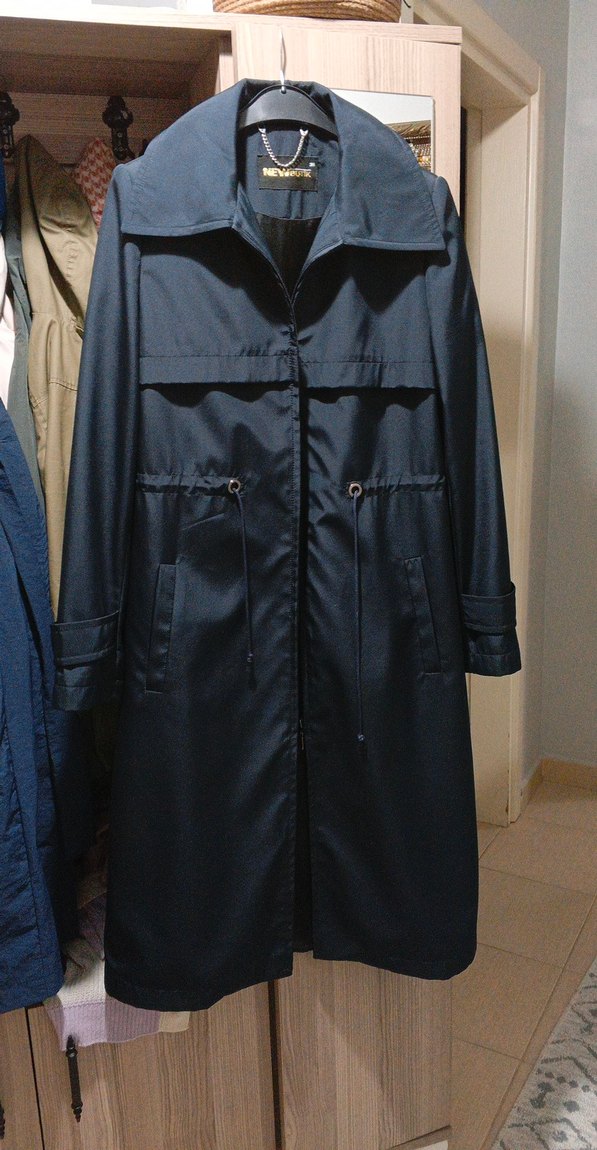 Kadın Lacivert Uzun Belden Kemerli Yağmurluk - Görsel 5